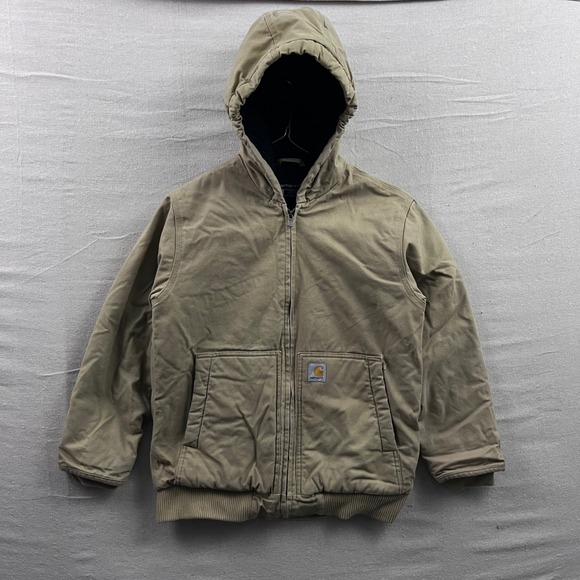 Carhartt Kids Tan Duck Canvas Hooded Active Jacket OJ8545-B Size L 14-16